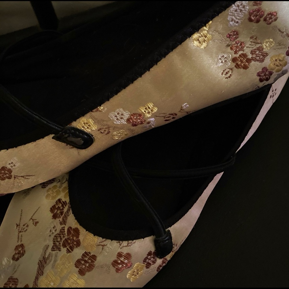 Embroidered Satin slip ons